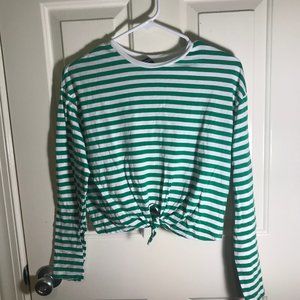 green and white tied shirt